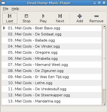 Screenshot of music player showing a few .ogg files belonging in an album.